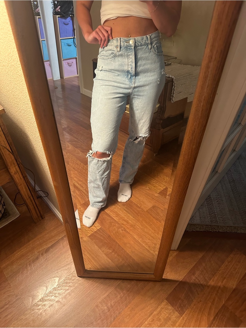 PacSun Light Blue Distressed Straight Leg Jeans
